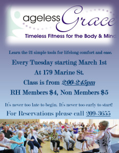 Ageless Grace Presentation at River House starts Tuesday, March 1st. Call (904) 209-3655